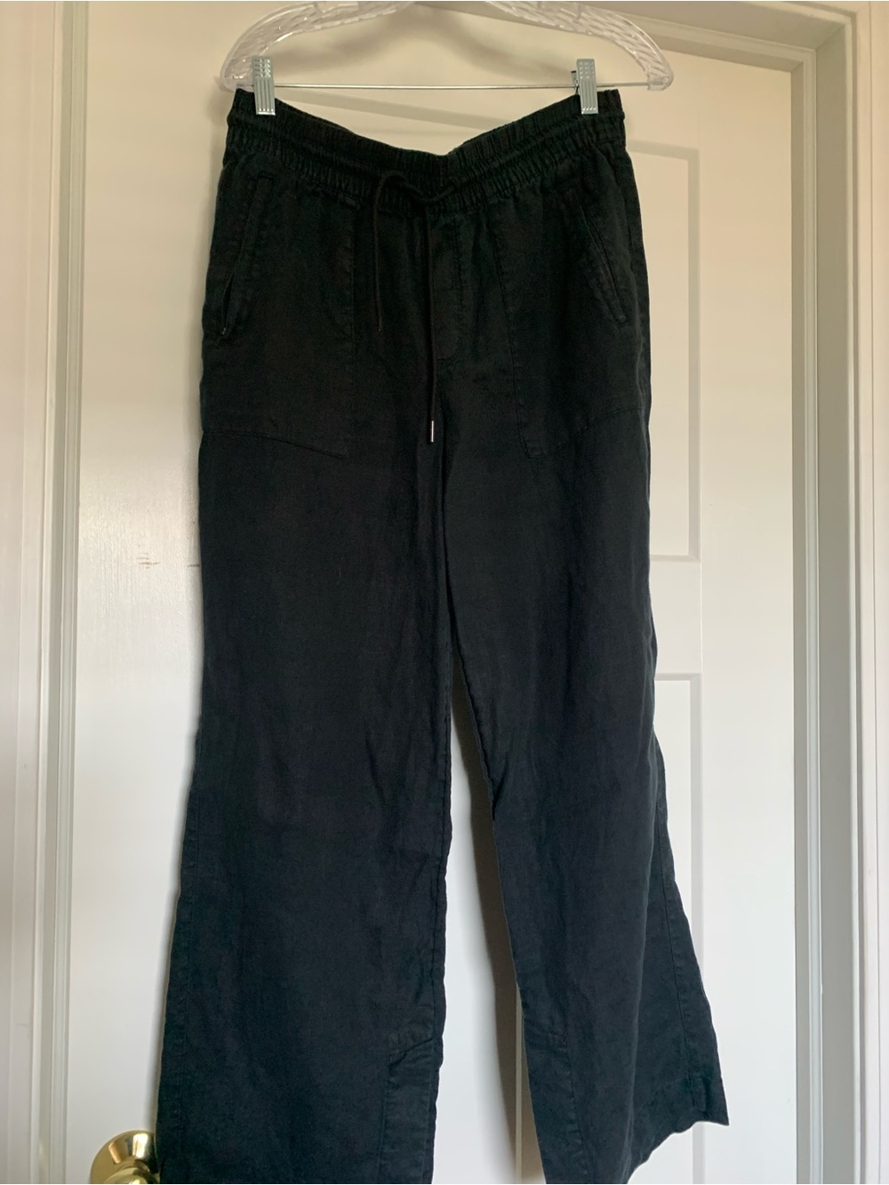 Athleta Black Wide-Leg Linen-Blend Drawstring Pants